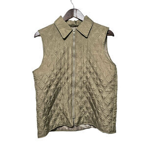 Selene Paris Sport 100% Silk Quilted Vest Light Gold Full Zip Women's Size Large
